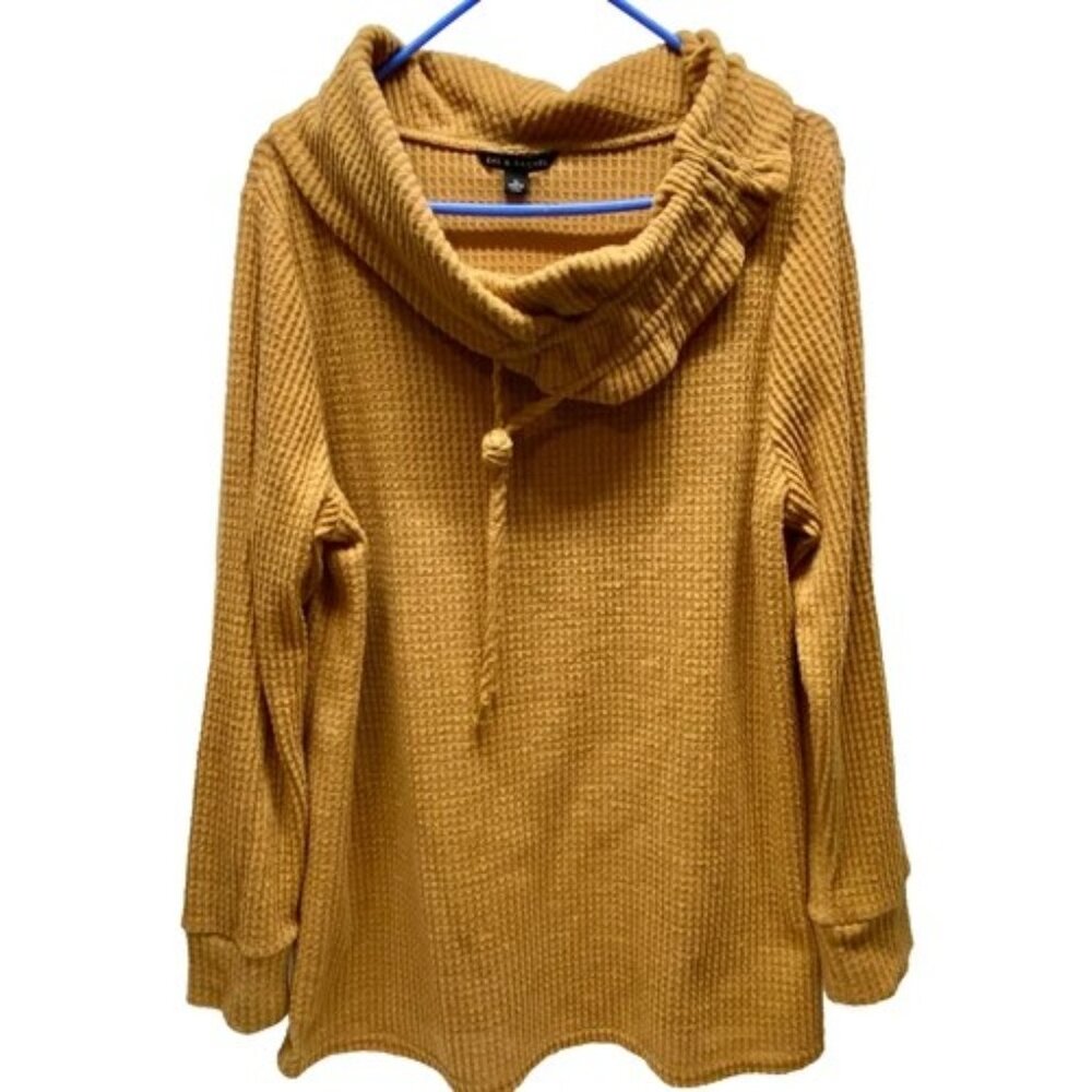 Zac & Rachel Cowl Neck Sweater Women's XL Golden Tan Waffle Knit Stretch Tunic‎
